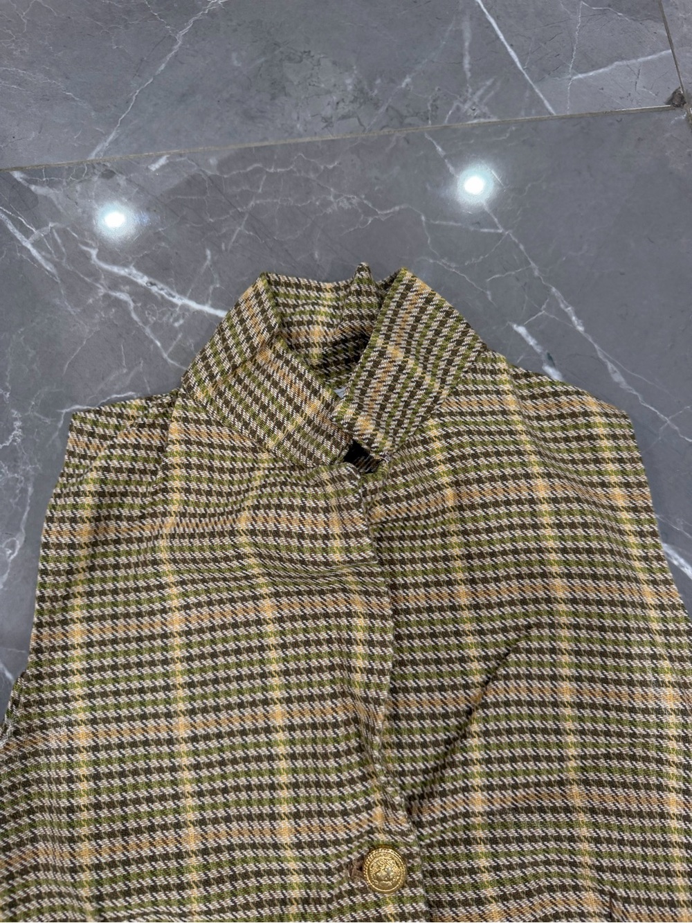 Plaid Tweed Vest in Olive and Brown - Picture 4 of 4